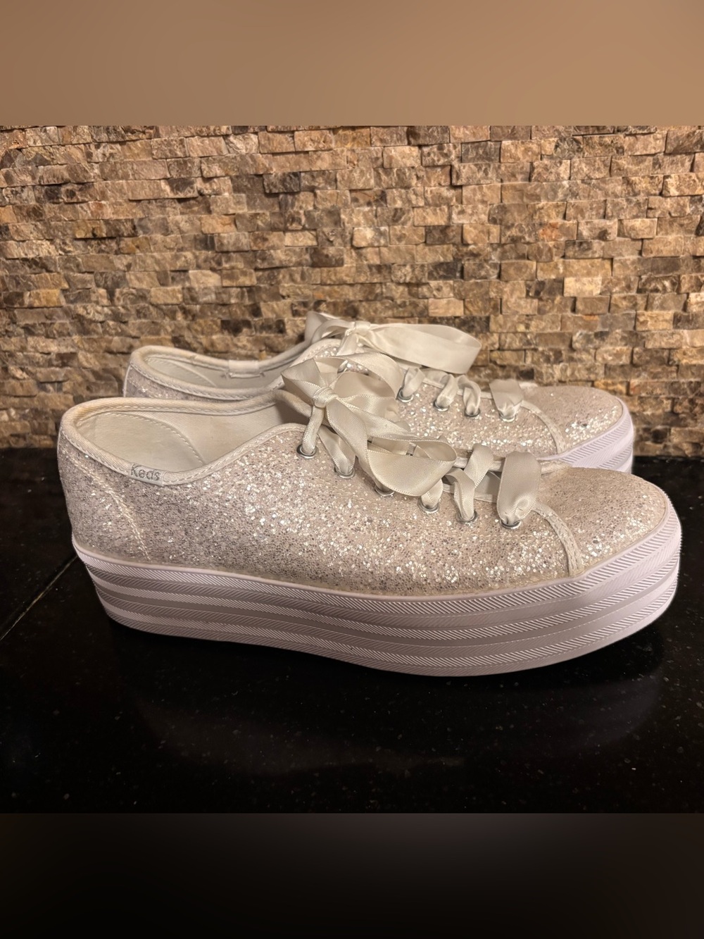 kate spade Glitter Platform Sneakers in Sparkling Silver size 9